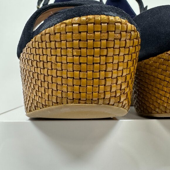 Mr. Cat Peep Toe Suede Sandals Wedge High Heels Woven Platform Shoes Size 6 - Picture 14 of 16